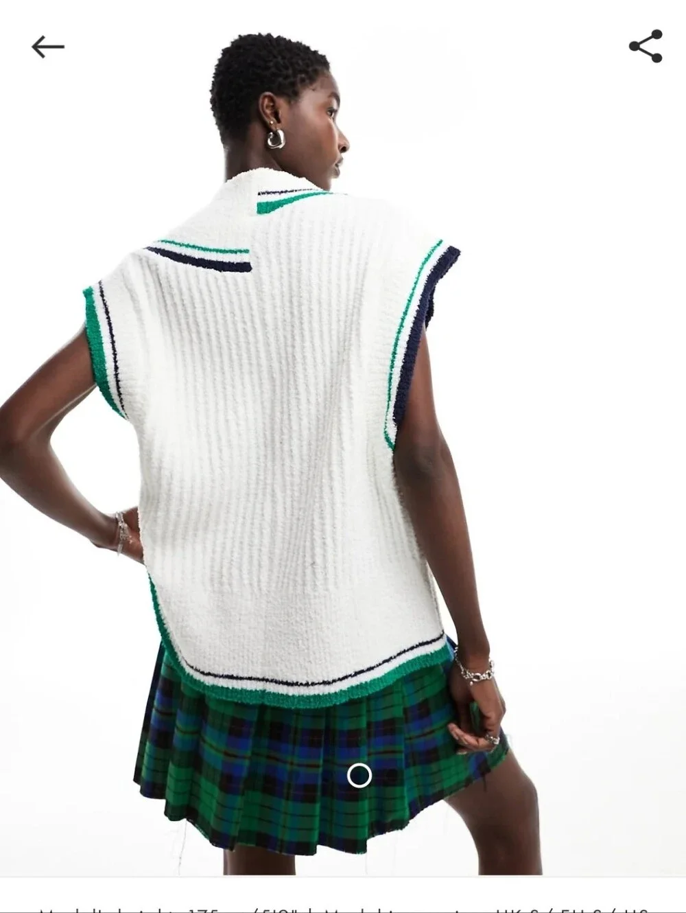 Brand New White Knit V-Neck Vest with Green & Navy Trim - Picture 2 of 5